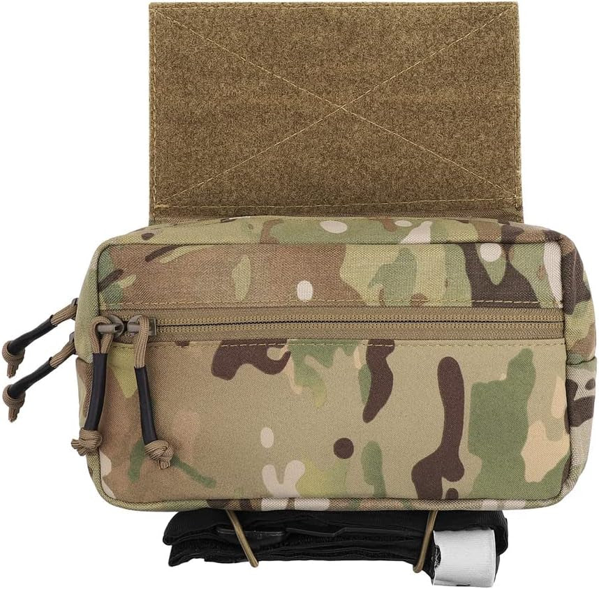 Tactical Drop Pouch Sub Abdominal Carrying Kit Bag Fanny Pack with Hook and Loop Panel for Tactical Vest Chest Rig (Camo)